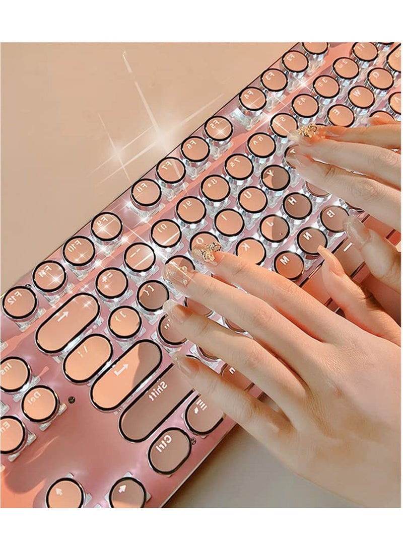 مجموعة لوحة مفاتيح وماوس للألعاب بتصميم آلة كاتبة بانك ريترو ميكانيكية بمفتاح أزرق وإضاءة خلفية بيضاء وسلك USB لأجهزة الكمبيوتر المكتبية والكمبيوتر المحمول - Image 4