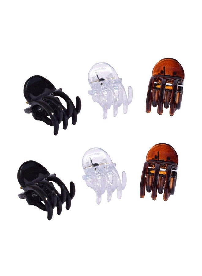 Parcelona Arcelona French Classic Round Tortoise Shell Brown Clear And Black Mini 1/2” Celluloid Set Of 6 Interlocking Hair Claw Clip Clamps For Women And Girls - Image 2