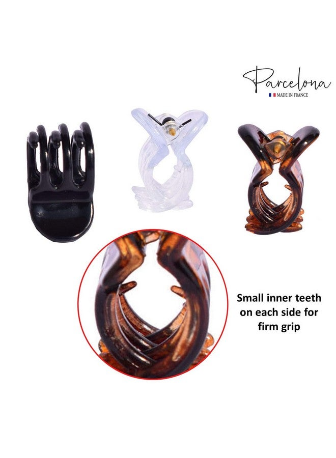 Parcelona Arcelona French Classic Round Tortoise Shell Brown Clear And Black Mini 1/2” Celluloid Set Of 6 Interlocking Hair Claw Clip Clamps For Women And Girls - Image 3
