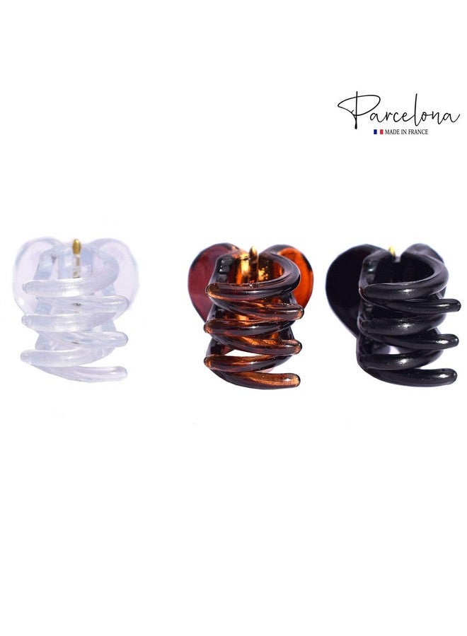Parcelona Arcelona French Classic Round Tortoise Shell Brown Clear And Black Mini 1/2” Celluloid Set Of 6 Interlocking Hair Claw Clip Clamps For Women And Girls - Image 5