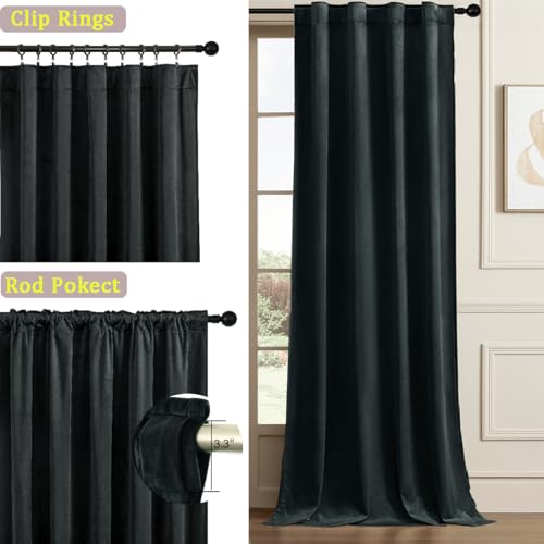 Timeper Black Velvet Curtains W62 x L84 inches 2 Panels, Blackout Curtains for Bedroom Living Room Thermal Insulated Luxury Super Soft Window Drapes,Back Tab & Rod Pocket - Image 2
