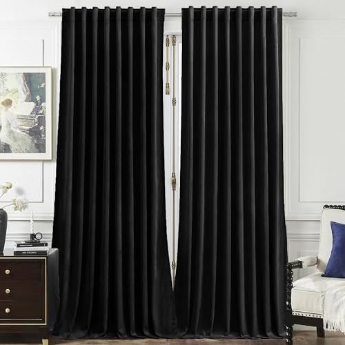 Timeper Black Velvet Curtains W62 x L84 inches 2 Panels, Blackout Curtains for Bedroom Living Room Thermal Insulated Luxury Super Soft Window Drapes,Back Tab & Rod Pocket - Image 1