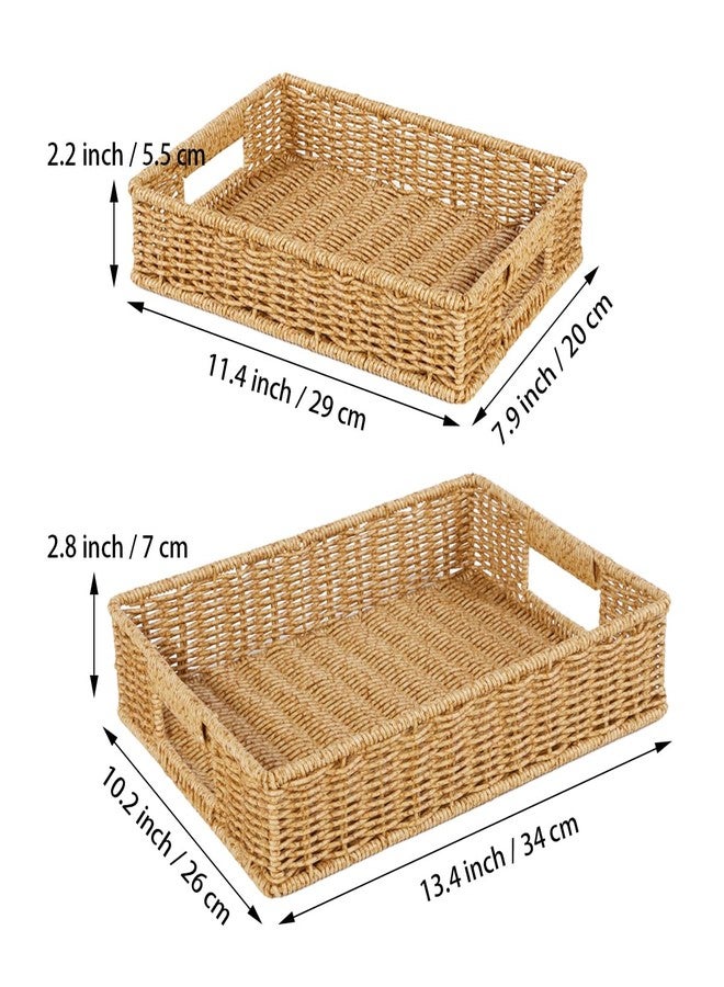 Fvstar 2pcs Woven Baskets Serving Trays with Handles, Poly Wicker Bread Basket Rectangular Platters for Fruit, Vegetables, Breakfast, Drinks, Snacks, Dining Coffee Table, 2 Size - Image 4