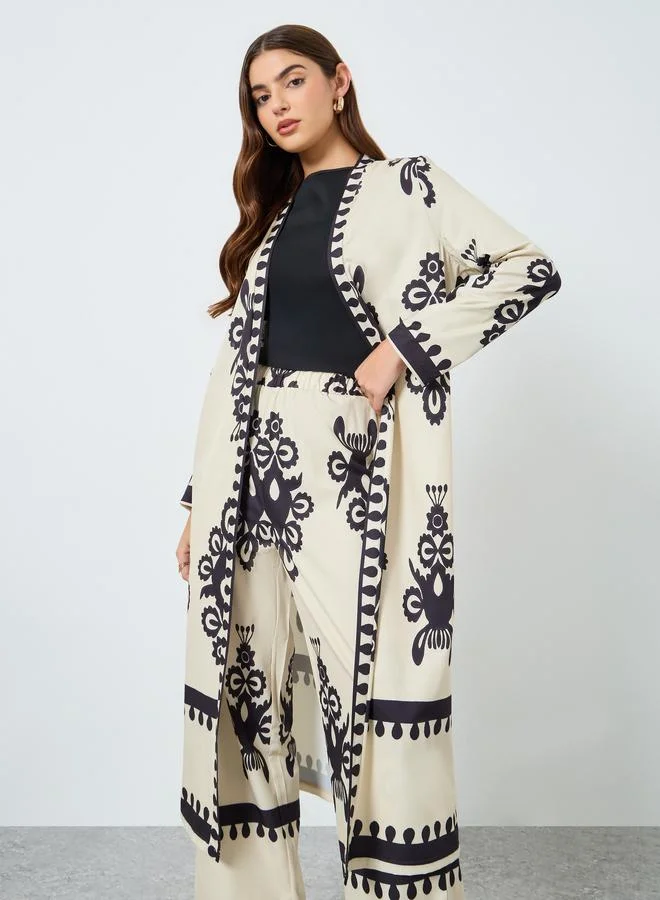 Take Two Floral Print Kimono and Wide Leg Pants Co-Ords