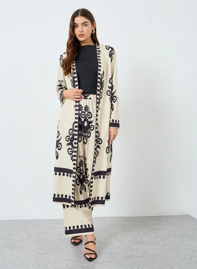 Take Two Floral Print Kimono and Wide Leg Pants Co-Ords