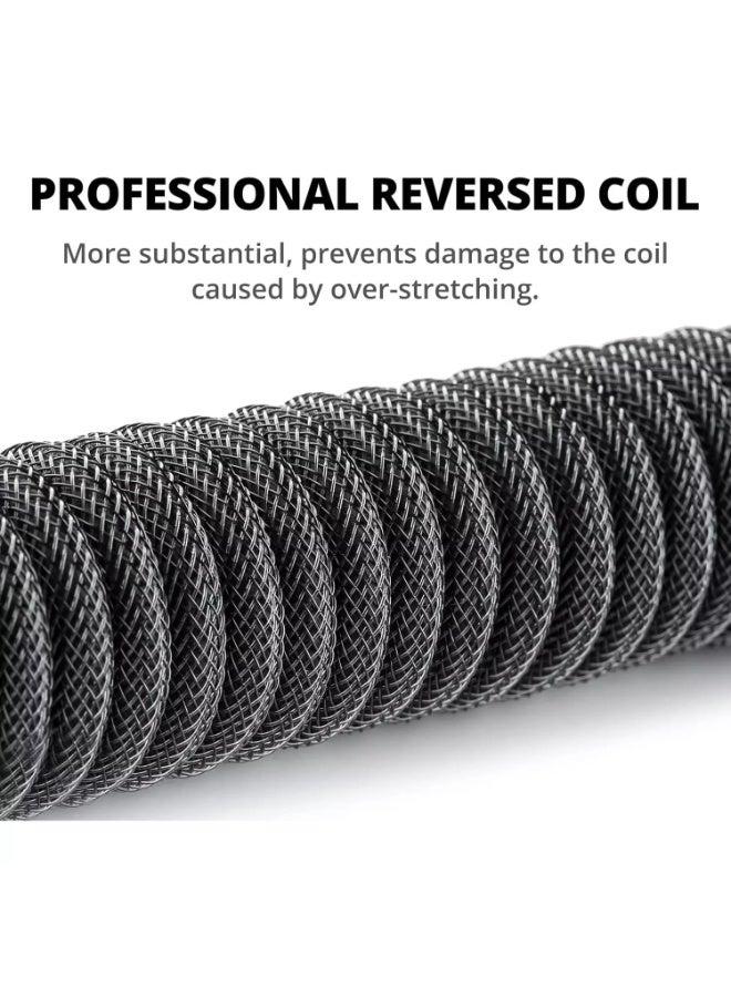 Custom Coiled GX16 USB-C Keyboard Cable – 1.8M Double-Sleeved Braided USB Type-C to USB-A Cable with Detachable Metal Aviator Connector for Mechanical Gaming Keyboards (Carbon Black) - Image 2