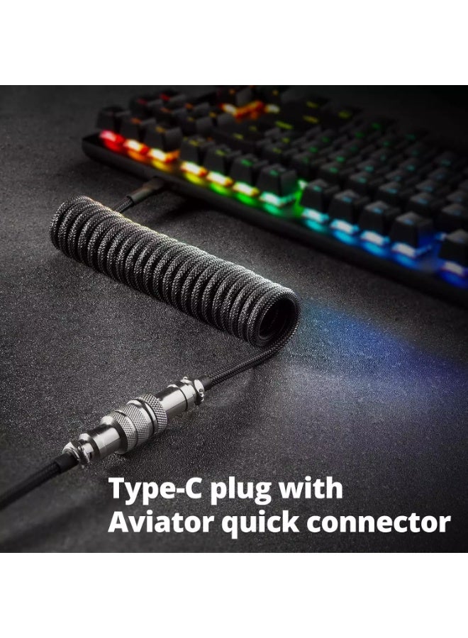 Custom Coiled GX16 USB-C Keyboard Cable – 1.8M Double-Sleeved Braided USB Type-C to USB-A Cable with Detachable Metal Aviator Connector for Mechanical Gaming Keyboards (Carbon Black) - Image 4