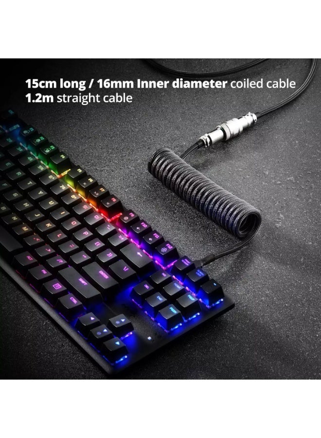 Custom Coiled GX16 USB-C Keyboard Cable – 1.8M Double-Sleeved Braided USB Type-C to USB-A Cable with Detachable Metal Aviator Connector for Mechanical Gaming Keyboards (Carbon Black) - Image 3
