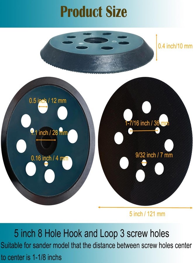 Tockrop 2 Pack 5 Inch 8 Hole Replacement Sander Pad for Makita Sander - 5" Hook and Loop Sanding Pad for Makita BO5010, BO5030/K, BO5031K, BO5041K, XOB01Z Random Orbit Sander - Image 3