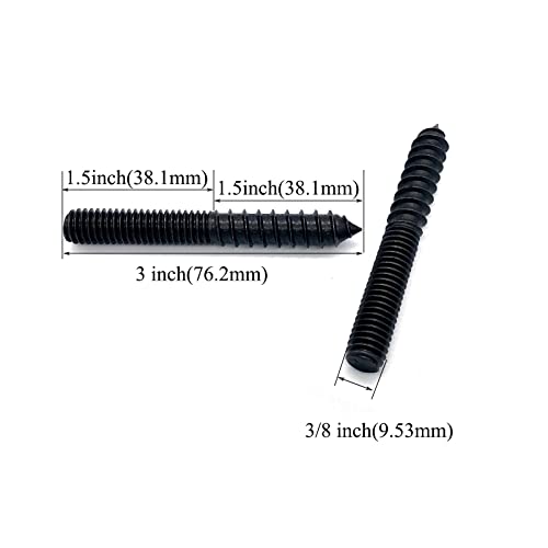 Yoliko 12 Pack 3/8-16 x 3 Inch Black Hanger Bolts 3/8-16" Double Headed Bolts 3/8 Wood Dowel Screw Self-Tapping Screw Hanger Bolts for Furniture Double Head Threaded Rods Bolt 75mm Length - Image 3