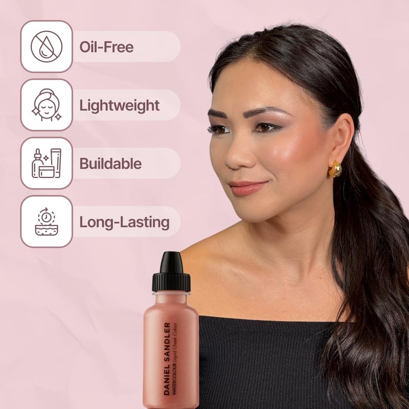 Daniel Sandler WATERCOLOUR LIQUID ILLUMINATOR 'ROSE GLOW' 15ml â€“ Liquid Shimmer Makeup, Highlighter â€“ Oil-Free, Lightweight, Buildable & Long-Lasting for Cheeks, Lips - Image 2