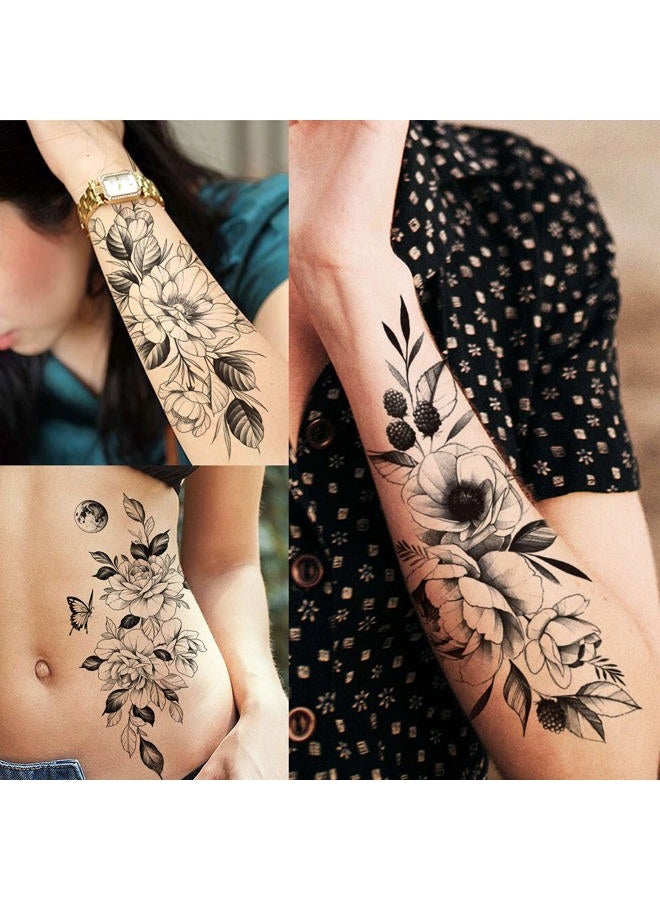 VANTATY 64 Sheets 3D Snake Flower Temporary Tattoos For Women Girls Neck Arm, 12 Sheets Realistic Floral Fake Tattoo Stickers Thigh, Waterproof Temp Transfer Tatoo Adults Rose Sunflower Butterfly - Image 3