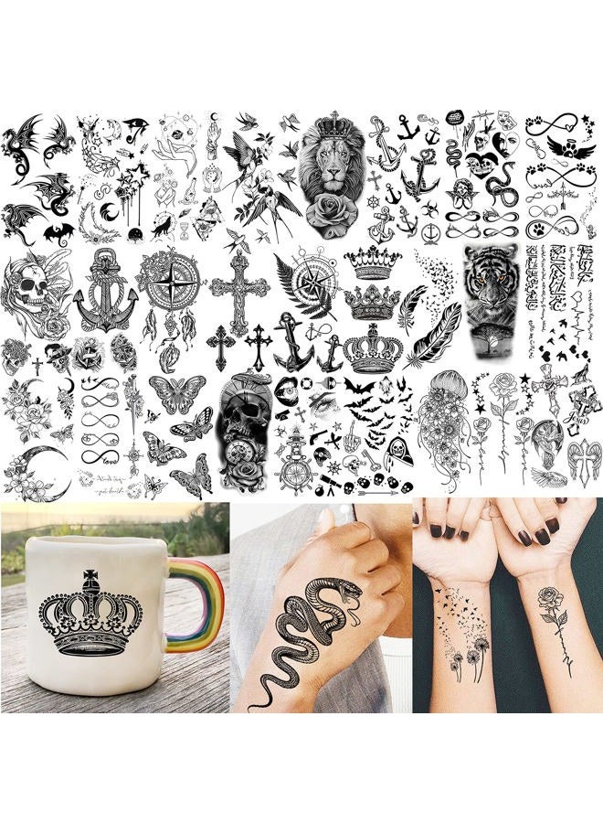 VANTATY 64 Sheets 3D Snake Flower Temporary Tattoos For Women Girls Neck Arm, 12 Sheets Realistic Floral Fake Tattoo Stickers Thigh, Waterproof Temp Transfer Tatoo Adults Rose Sunflower Butterfly - Image 5