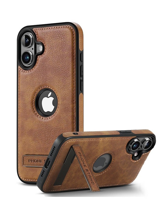Magnetic for iPhone 16 Leather Case,Built-in Invisible Stand [Compatible with Magsafe] Protective Slim Kickstand Phone Cover Compatible with iPhone 16 (2024) 6.1" (Brown) - Image 1