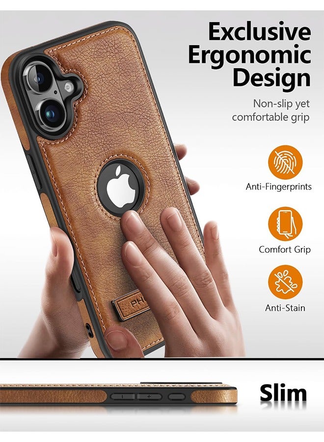 Magnetic for iPhone 16 Leather Case,Built-in Invisible Stand [Compatible with Magsafe] Protective Slim Kickstand Phone Cover Compatible with iPhone 16 (2024) 6.1" (Brown) - Image 4