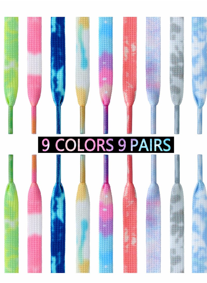 Excefore - Tie Dye Shoelaces, 9 Pairs Gradient Colors Shoe Laces in for Air Force 1 AJ 1 - Image 1