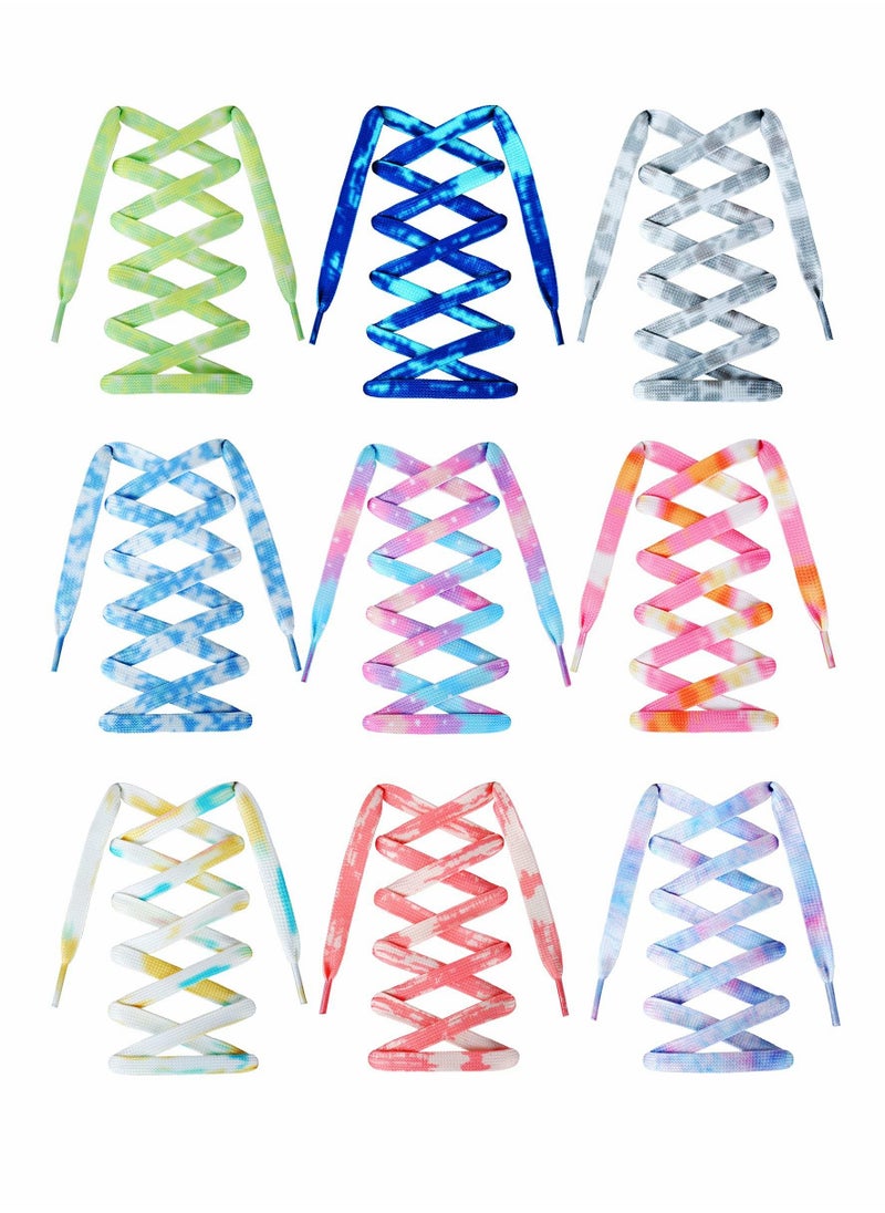 Excefore - Tie Dye Shoelaces, 9 Pairs Gradient Colors Shoe Laces in for Air Force 1 AJ 1 - Image 1