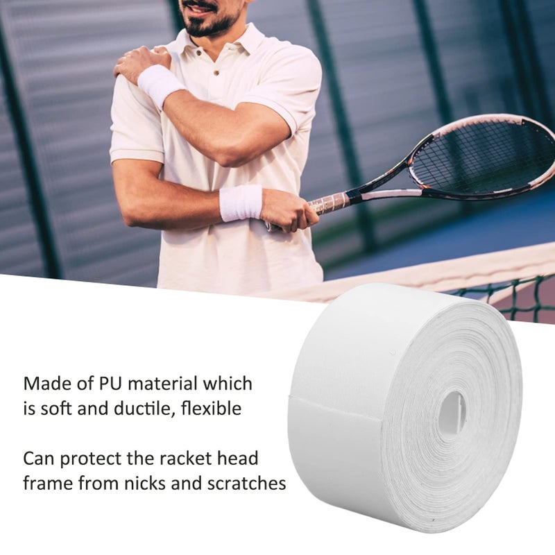 Widened Tennis Racket Tape 5m PU Head Guard For Badminton Squash Racquet Frame Protection White - Image 3