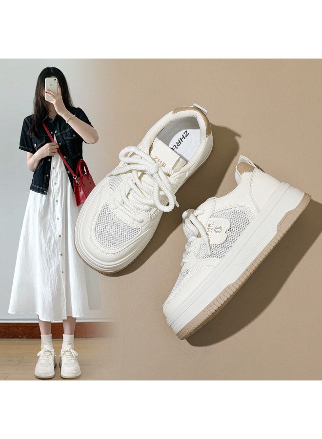 ZHR Platform Height Increase】women's Athletic Casual Shoes, Fashionable Mesh Sneakers, Versatile Summer White Shoes For Women - Image 2