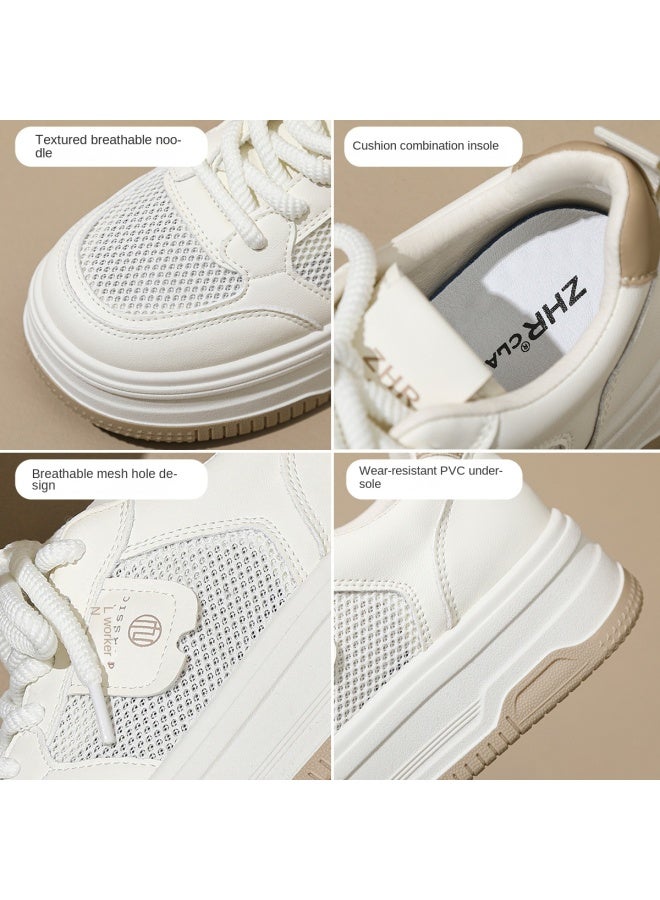 ZHR Platform Height Increase】women's Athletic Casual Shoes, Fashionable Mesh Sneakers, Versatile Summer White Shoes For Women - Image 5