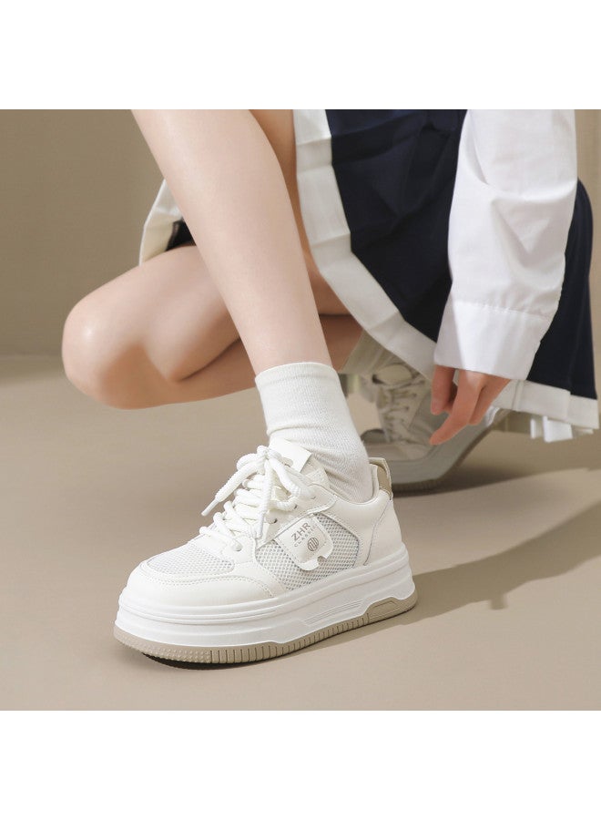 ZHR Platform Height Increase】women's Athletic Casual Shoes, Fashionable Mesh Sneakers, Versatile Summer White Shoes For Women - Image 3