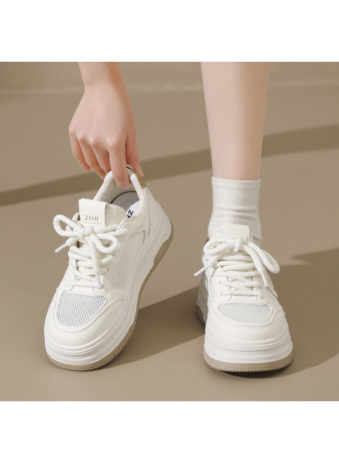 ZHR Platform Height Increase】women's Athletic Casual Shoes, Fashionable Mesh Sneakers, Versatile Summer White Shoes For Women - Image 4
