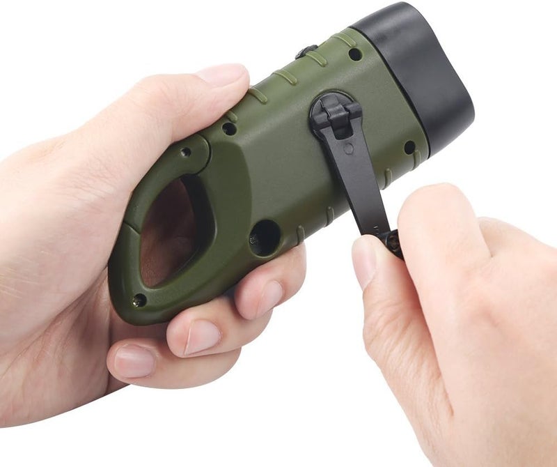 Simpeak 2Pack Hand Crank Solar Powered Flashlight Emergency Rechargeable LED Flashlight Survival Flashlight Quick Snap Carbiner Dynamo Flashlight Torch for Outdoor Sports - Image 4
