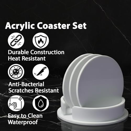 Monarch Bizcom Impex Unbreakable Acrylic Coaster Set - Set of 6 Coasters for Gaming Tables, Office Use, and Study Table Decor - Stylish and Durable Drink Coasters to Protect Surfaces (White) - Image 2