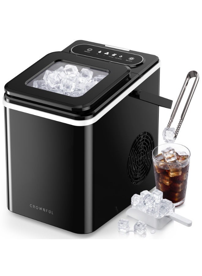 CROWNFUL Countertop Cube Ice Maker Machine, 12 Square Ice Cubes in 12 Min, 8 kg/Day, Self-Cleaning Ice Maker with 1.6L Water Tank, 2 Ice Thickness Settings, Quiet Compact Ice Machine for Home Kitchen Office, Black - Image 1