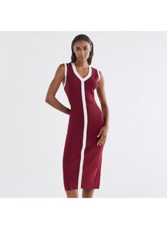 FAV Ribbed Sleeveless Button Down Dress with V-neck  - Image 1