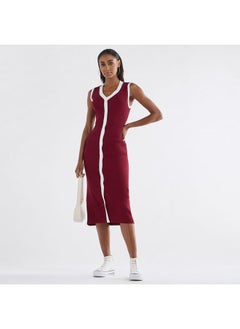 FAV Ribbed Sleeveless Button Down Dress with V-neck  - Image 2
