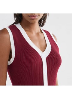FAV Ribbed Sleeveless Button Down Dress with V-neck  - Image 4