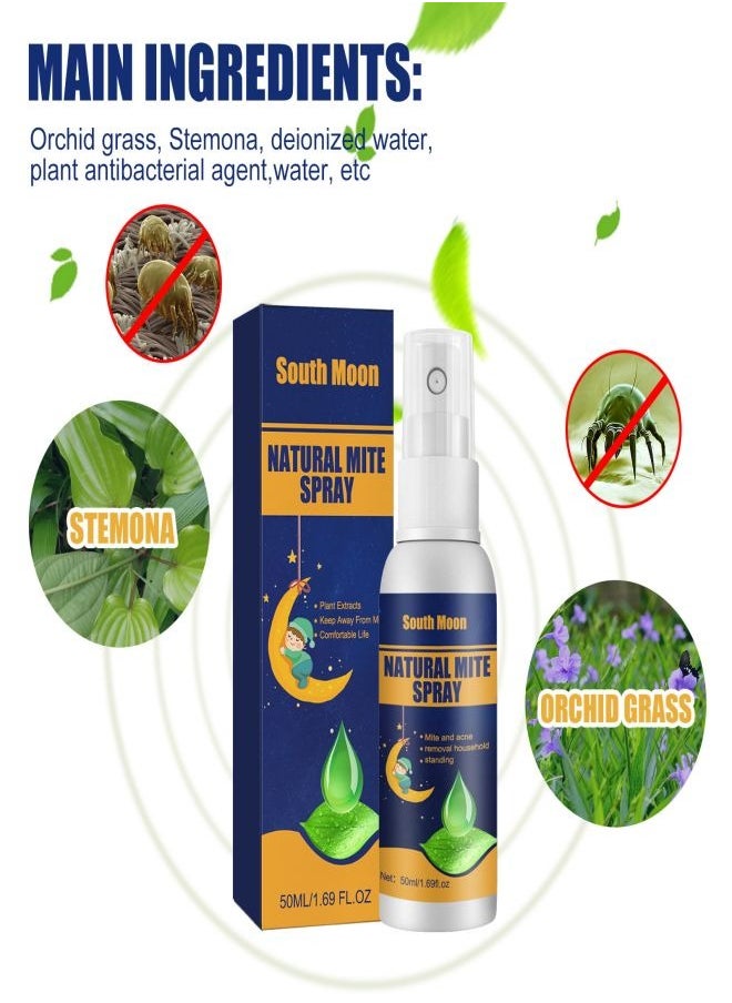 SOUTH MOON - Mite Spray for home Mite Removal Indoor Environment Bed Linen and Clothing Mite Removal Spray (50ml 1Pcs) - Image 1