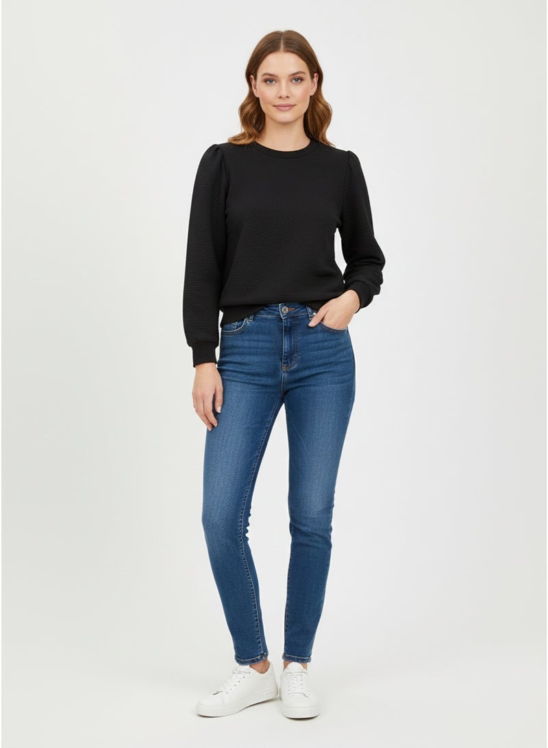 mango co. Long Sleeve Puff-Shoulder Black Sweatshirt – Soft Knit Crewneck Top for Everyday Wear - Image 2