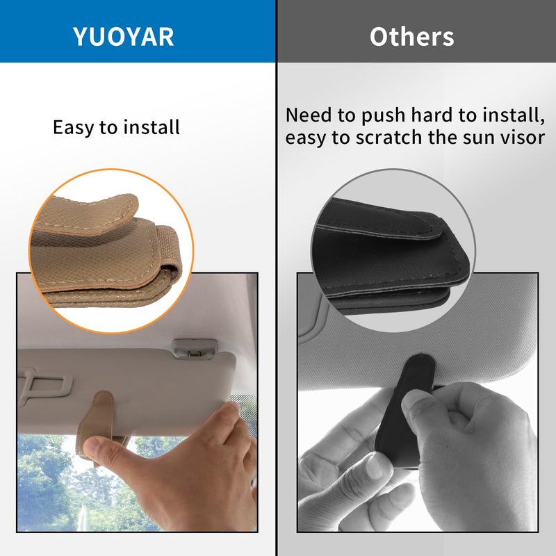 Yuoyar 2 Packs Magnetic Sunglass Holder for Car Visor - Universal Sunglasses Clip for Different Size Eyeglasses - Convenient Interior Car Accessories (Beige) - Image 3