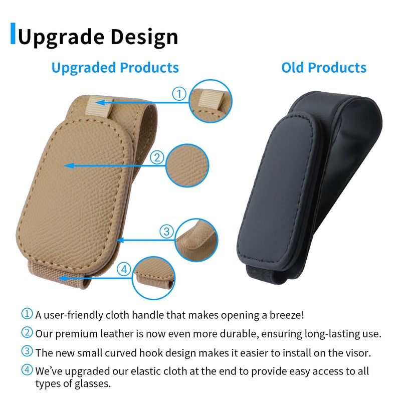 Yuoyar 2 Packs Magnetic Sunglass Holder for Car Visor - Universal Sunglasses Clip for Different Size Eyeglasses - Convenient Interior Car Accessories (Beige) - Image 2