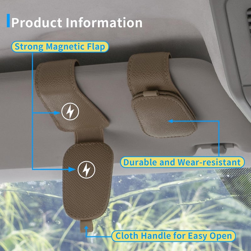 Yuoyar 2 Packs Magnetic Sunglass Holder for Car Visor - Universal Sunglasses Clip for Different Size Eyeglasses - Convenient Interior Car Accessories (Beige) - Image 4