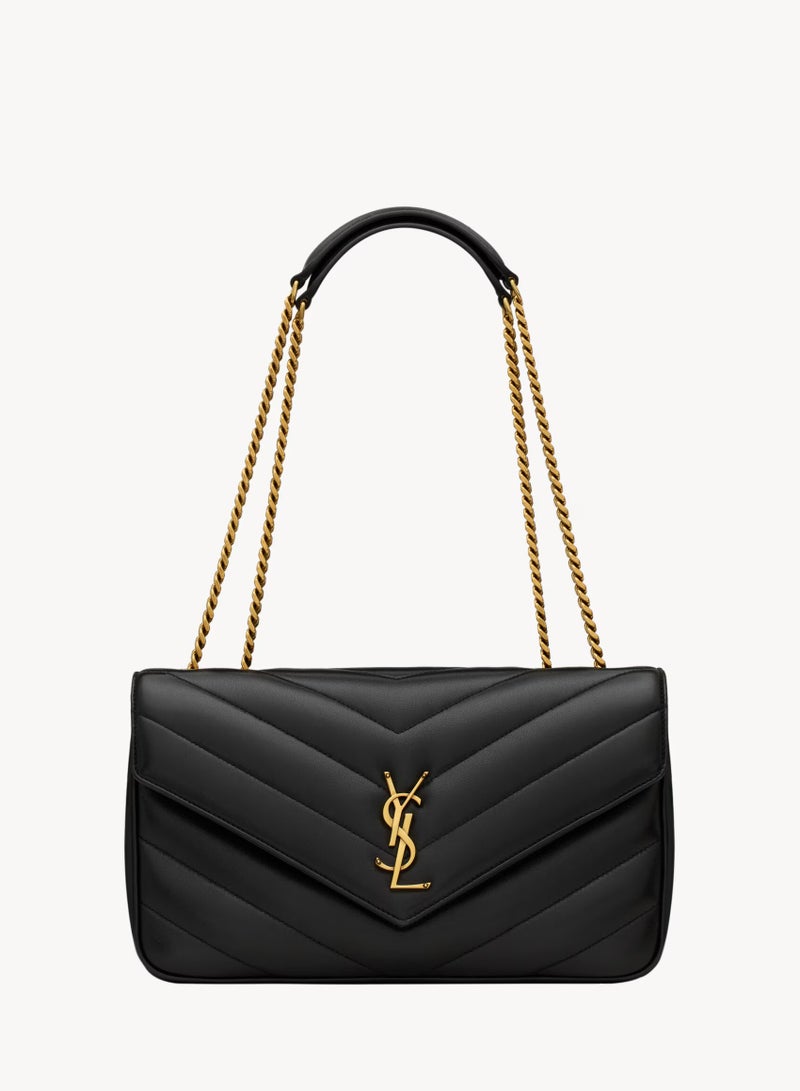 Yves Saint Laurent LOULOU Medium In Matelasse Lambskin, Women's Cross Body Bag, Women's Tote Bag, Women's Shoulder Bag, Women's Hand Bag, Women's Travel Bag, Black-Gold-30cm - Image 1