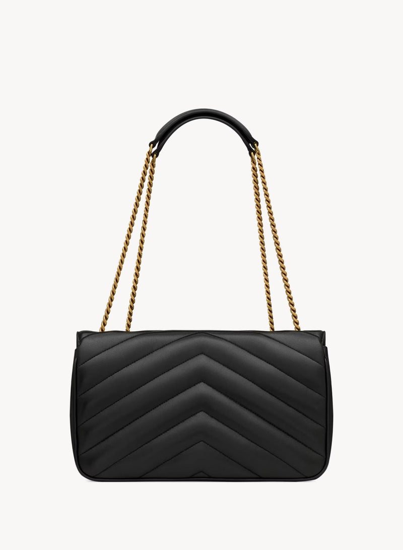 Yves Saint Laurent LOULOU Medium In Matelasse Lambskin, Women's Cross Body Bag, Women's Tote Bag, Women's Shoulder Bag, Women's Hand Bag, Women's Travel Bag, Black-Gold-30cm - Image 4