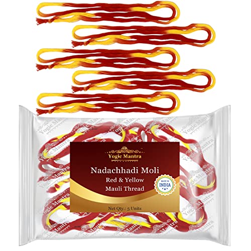 Yogic Mantra Handmade Kalava Moli Thread | 5 Cotton Nadachhadi Mauli Red Threads | 25 Inch Long | Kalawa Roli Moli Raksha Sutra Dhaga | Sacred Holy Puja Laccha | Hindu Pooja Rakhi Wrist Band - Image 5