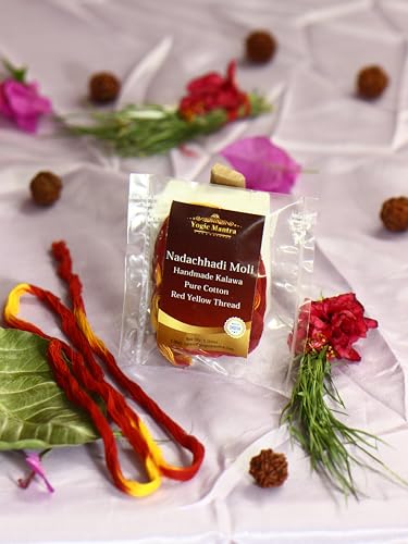 Yogic Mantra Handmade Kalava Moli Thread | 5 Cotton Nadachhadi Mauli Red Threads | 25 Inch Long | Kalawa Roli Moli Raksha Sutra Dhaga | Sacred Holy Puja Laccha | Hindu Pooja Rakhi Wrist Band - Image 2
