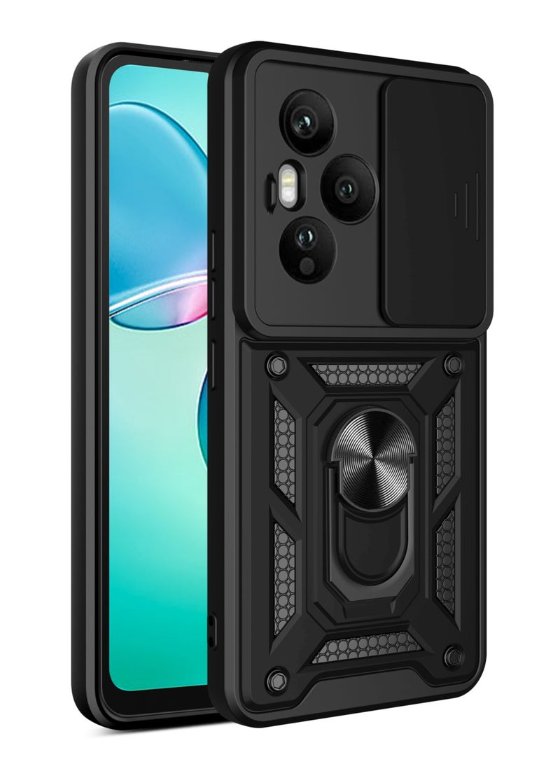 جراب حمايه مقاوم للصدمات وحمايه للكاميرا مزود بدبله معدنيه متوافق مع  Honor 400 Pro  (اسود) - Image 1