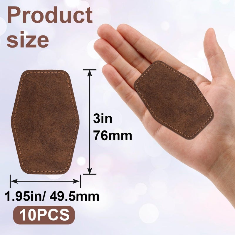 SmallCat 10 PCS Hexagonal Leather Patches for Hats, Iron on Blank Patches, Artificial Leather Patches for Laser Engraving, Repair Patches for Sewing Crafts, Hats, Jackets - Dark Brown - Image 2