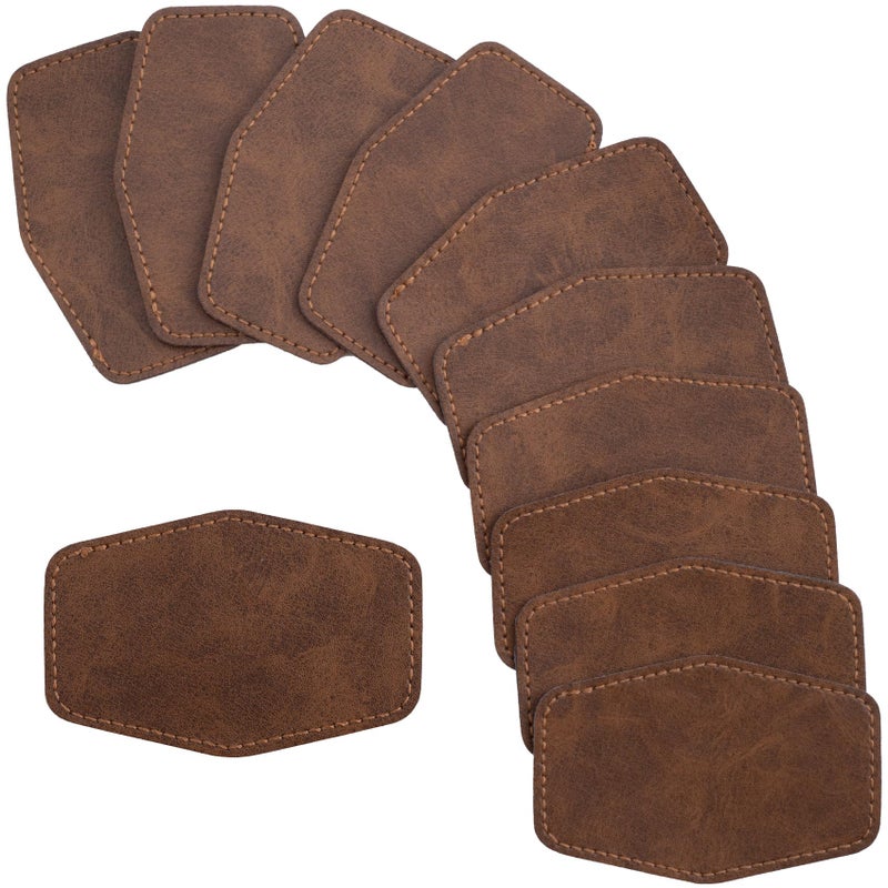 SmallCat 10 PCS Hexagonal Leather Patches for Hats, Iron on Blank Patches, Artificial Leather Patches for Laser Engraving, Repair Patches for Sewing Crafts, Hats, Jackets - Dark Brown - Image 1