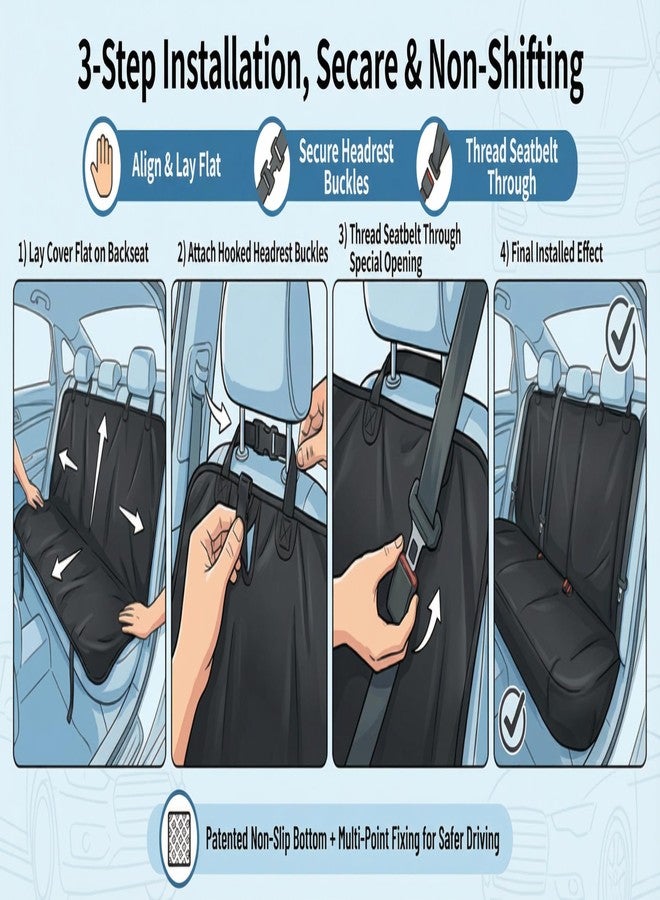 TailGurus Dog Hammock Car Seat Cover - 100% Waterproof 600D Heavy Duty | Scratch-Proof Nonslip Back Seat Protector with Side Flaps for Cars, Trucks, SUVs (Black/Thin) - Image 4