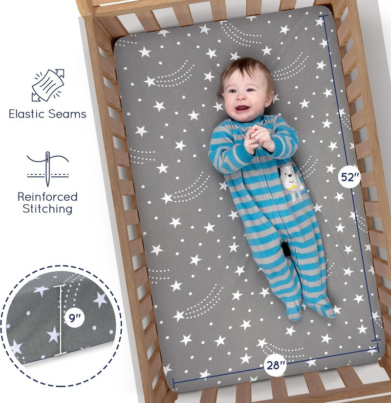 GrowWILD شراشف سرير أطفال غير محددة 3 عبوات من GROW WILD شراشف سرير قطنية محبوكة جيرسي للأولاد أو البنات 52 x 28 x 9 مجموعة سرير القمر والنجوم والكوكبات - Image 4