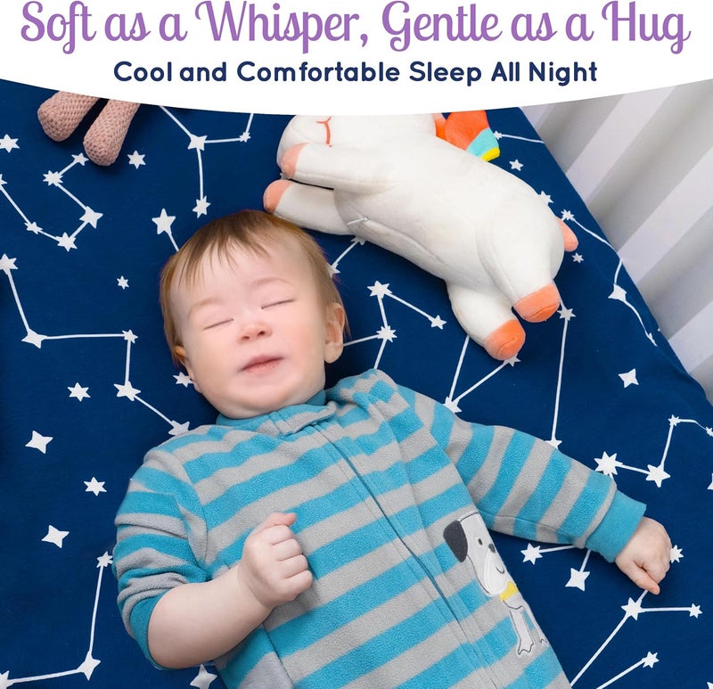 GrowWILD شراشف سرير أطفال غير محددة 3 عبوات من GROW WILD شراشف سرير قطنية محبوكة جيرسي للأولاد أو البنات 52 x 28 x 9 مجموعة سرير القمر والنجوم والكوكبات - Image 5