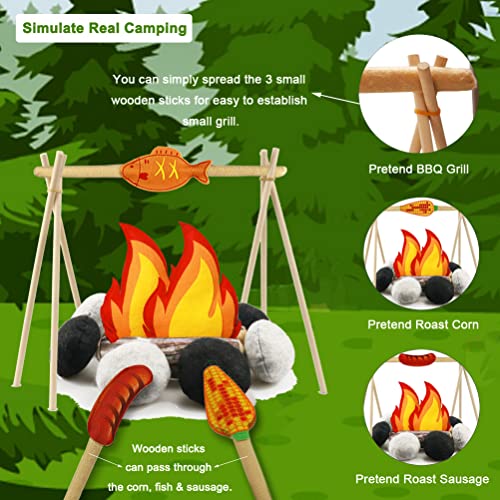 Inslat 45 PCS Pretend Play Campfire Toy for Kids Toddler Camping Toys Play Set Felt Campfire Playset with Pretend Cutting Fruits Plush Fake Fire for Boys Girls Age 3 4 5 6 7 - Image 5