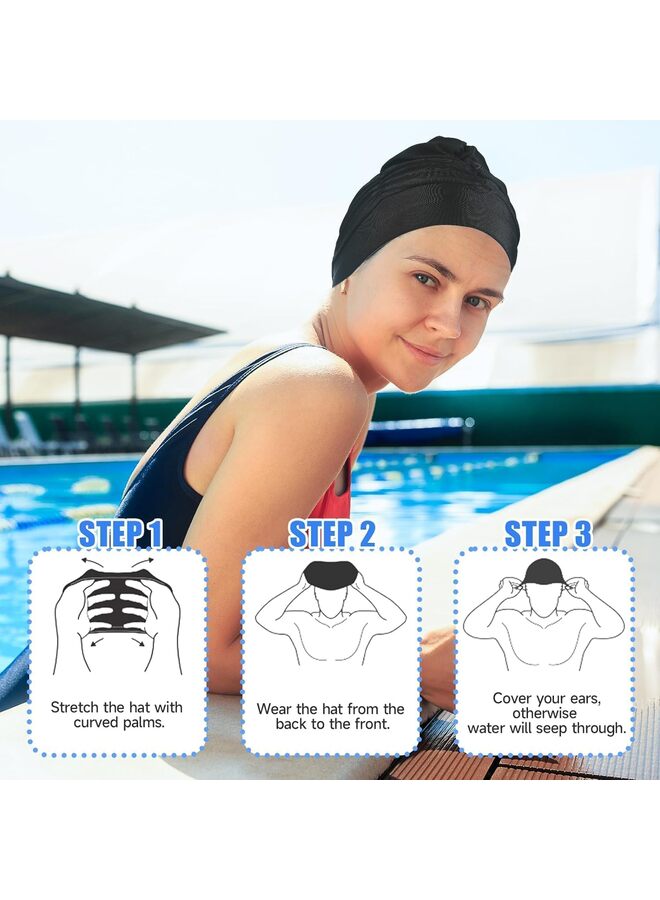 قبعة سباحة للنساء ذوات الشعر الطويل، قبعة سباحة مرنة للشعر الطويل والقصير، قبعة سباحة بغطاء ناعم، قبعة سباحة ونظارات واقية للنساء - Image 4