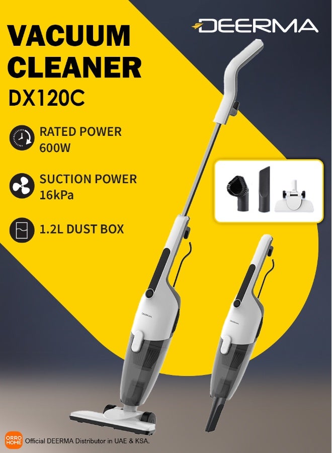Deerma Handheld Portable Vacuum Cleaner 2 in 1 Push Vacuum With 3 Brushes 16000Pa Low Noise DX120C- 600 W DX120C White - Image 1